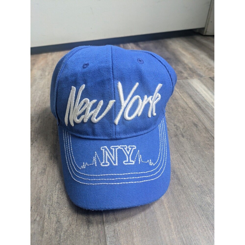 New York NY Adjustable Hat One Size Trucker Baseball Cap Royal Blue White VTG